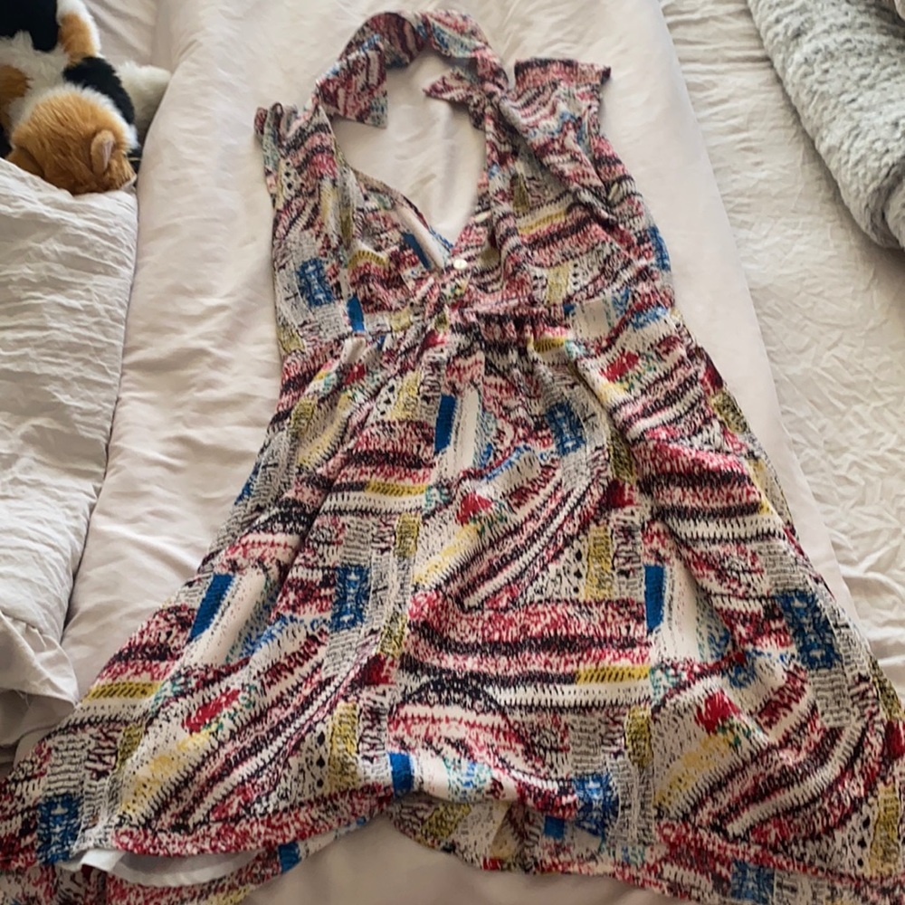 V- open back - multi colored dress .